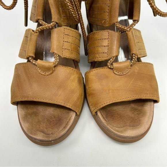 Sorel Joanie II Camel Brown Leather Lace Wedge Sandals Size 10 Summer Comfort - Picture 6 of 15